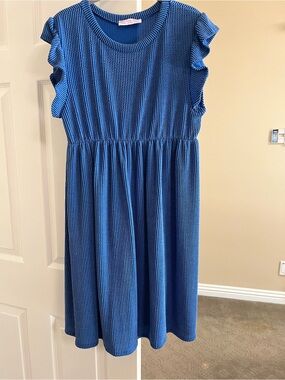 Discount Divas Blue Ruffled Sleeve Casual Dress